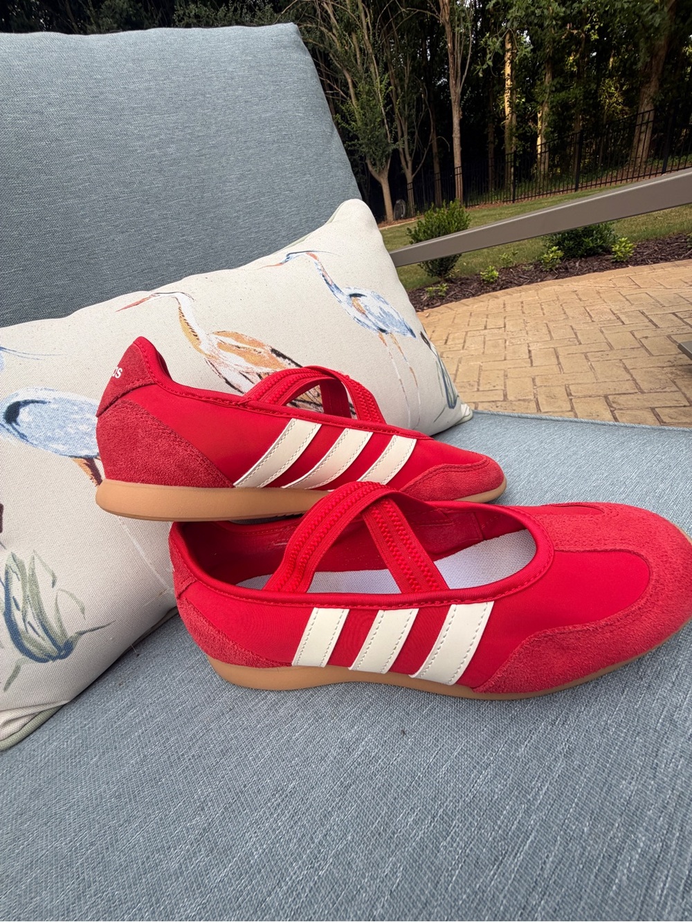 adidas Red Mary Jane Barreda Sneakers with White Stripes